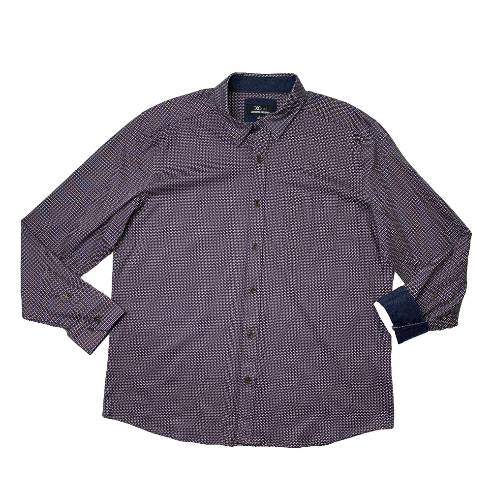 Johnston & Murphy Shirt Mens L Large Brown Blue XC Flex Cotton Long Sleeve Dress